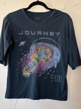 RECYCLED KARMA Journey Oversized Graphic Band Tee in Washed Black